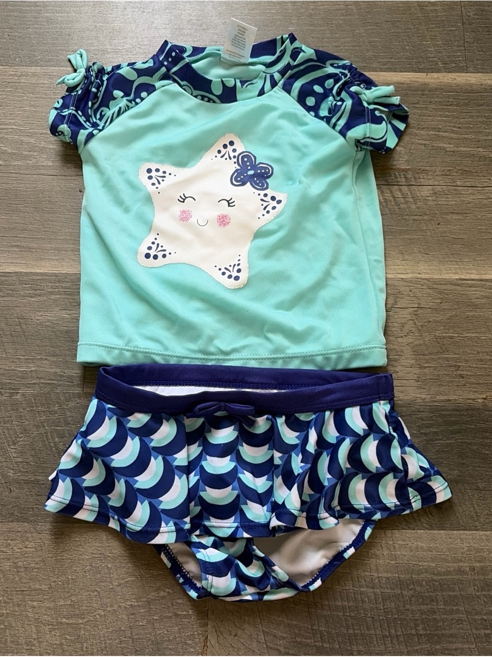 Gymboree Girl Blue Aqua Starfish Rash Guard‎ Swimsuit 2 Piece 2T